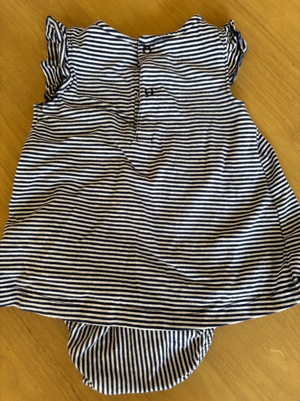Striped Navy & White Kids Dress with Pink Floral Trim